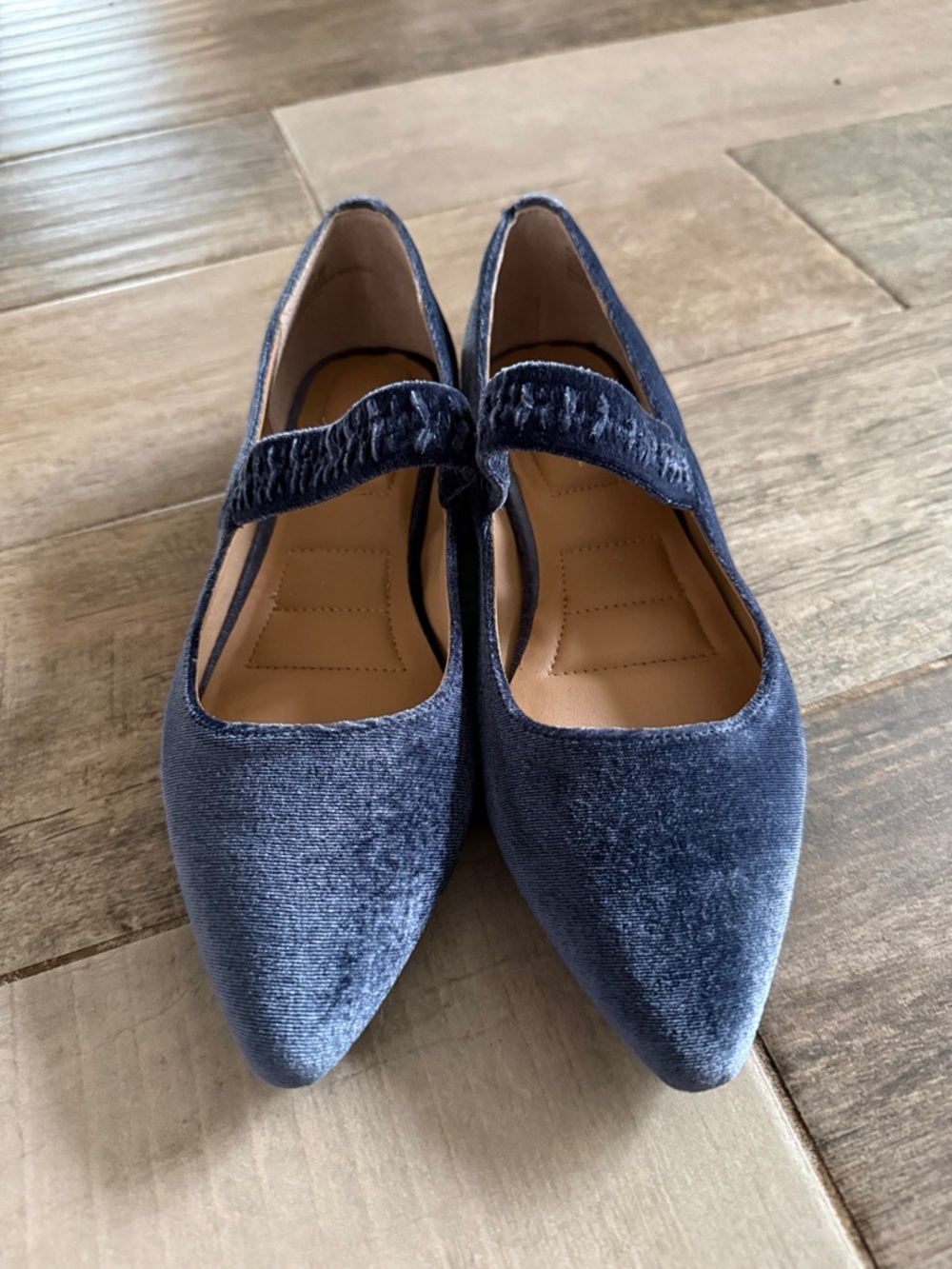 Kelly & Katie Navy Velvet Pointed Mary Jane Flats